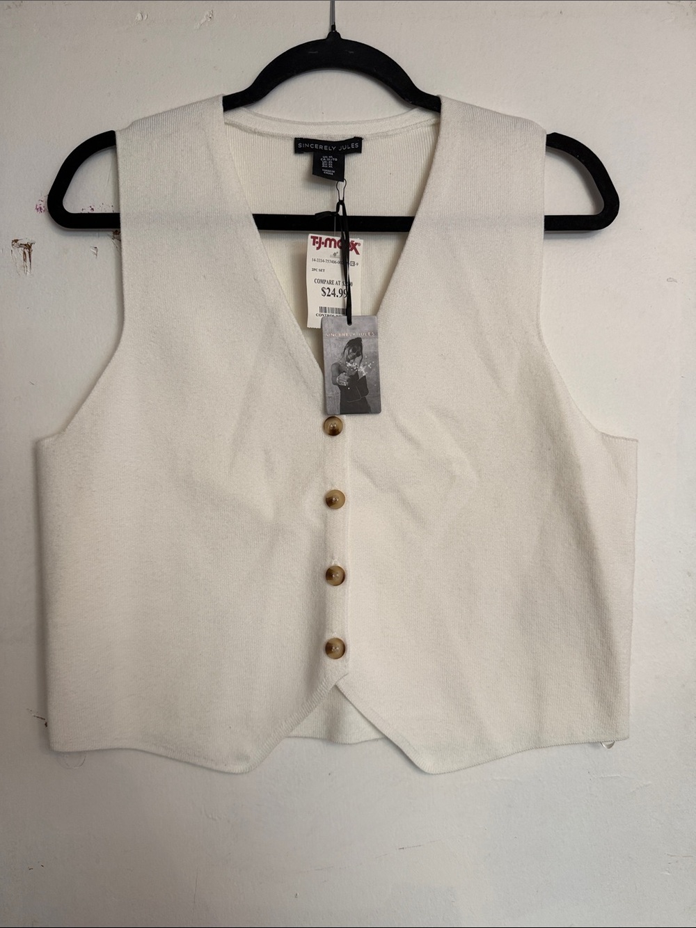 Sincerely Jules Cream Button-Front Knit Vest